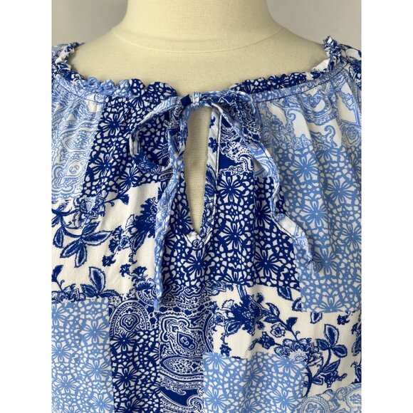 Cato Est 19456 Blouse Shirt Womens Size 26/28W Blue White Patchwork - Picture 5 of 10